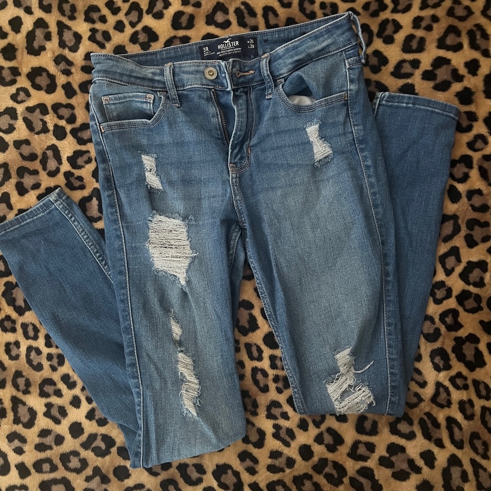 Hollister Blue Skinny Jeans with Distressed Details